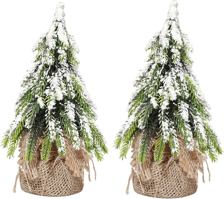 Jylucky 2 Pack Tabletop Mini Christmas Tree, 5.5 inch Artificial Flocked Desktop Christmas Tree with | Amazon (US)