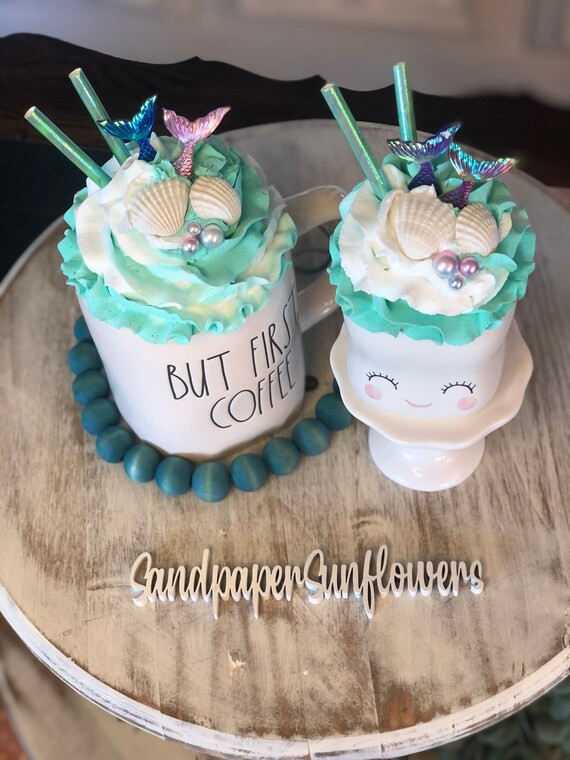 TOPPER ONLY/ "Mermaid” Rae Dunn or Marshmallow Mug Faux Whipped Cream Topper/ Summer Tiered Tra... | Etsy (US)