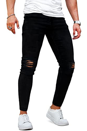 GINGTTO Men's Ripped Jeans Slim Fit Skinny Stretch Jeans Pants (34-1, Black Ripped4) | Amazon (US)