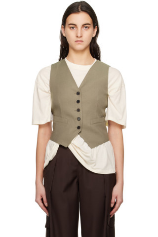 Khaki Button Vest | SSENSE