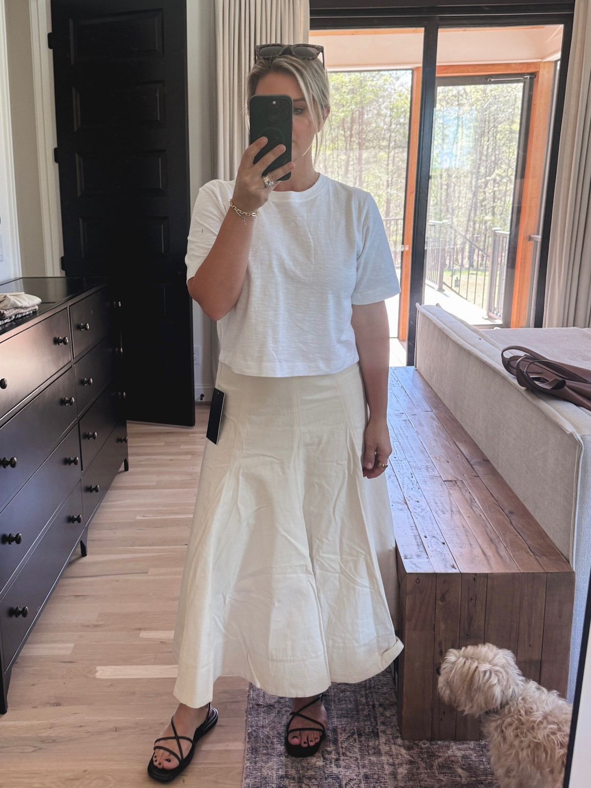 Linen skirt with cropped tee and strappy sandals  

 #LTKootd