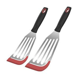 Gray Silicone Edge Slotted Fish Spatula Turner Set of 2 Flexible Stainless Steel Kitchen Cooking Flipper | The Home Depot