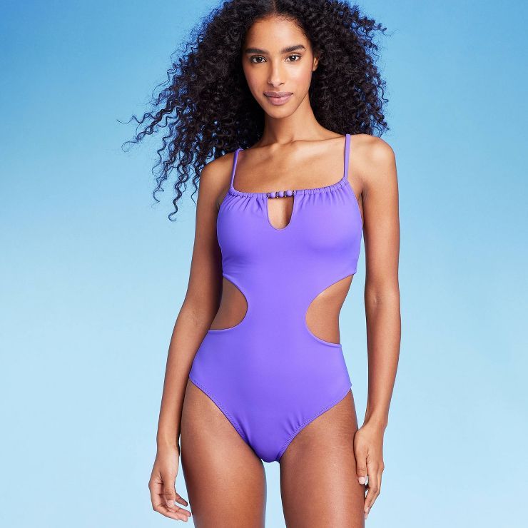 Women's Bead Detail Tunneled Front Cut Out One Piece Swimsuit - Shade & Shore™ Violet | Target