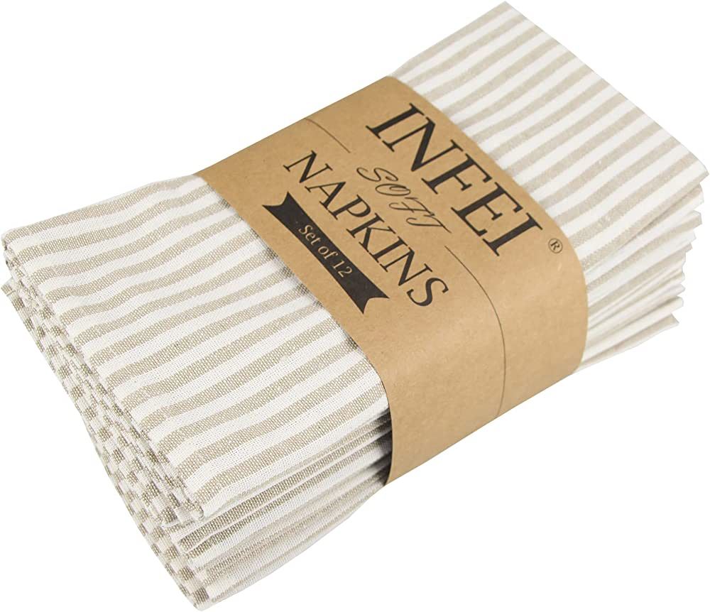 Plain Striped Cotton Linen Blended Dinner Cloth Napkins - Set of 12 (17 x 17 inches) - for Events... | Amazon (US)