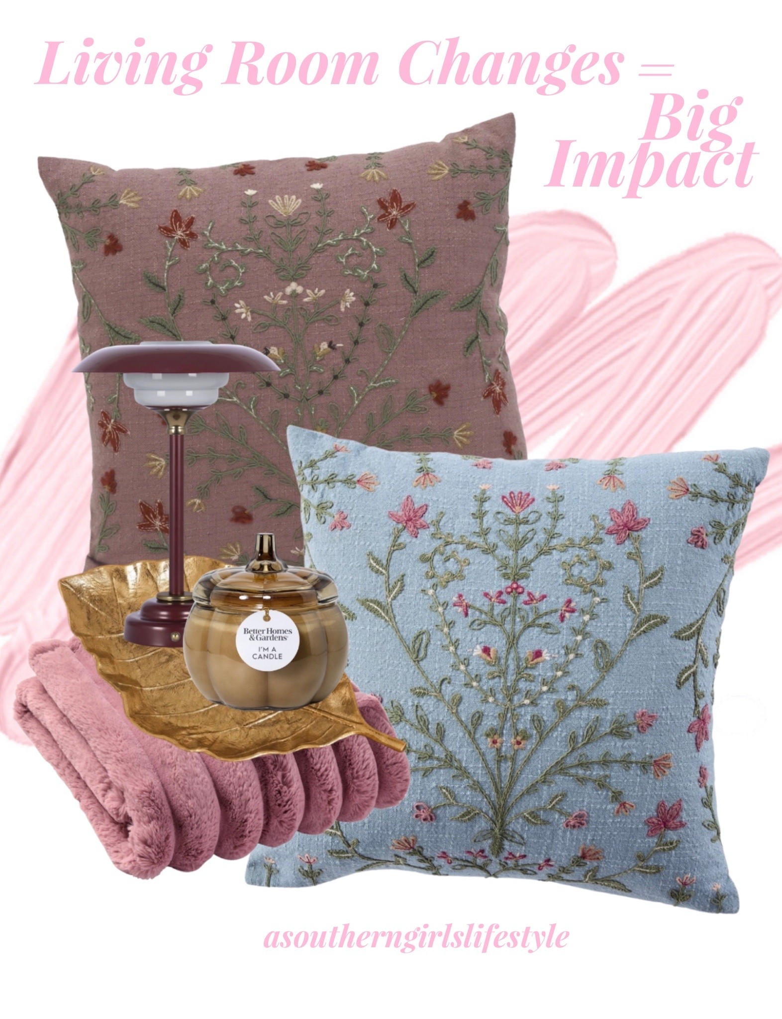 Small Changes with Big Impact for a Cozy Fall Home - portable soft lighting, snuggly blanket, fall scented candle, touch of gold leaf & a precious pillow. 

Go moody with Violet Floral Embroidered Pillow or calm with the Blue! 

Walmart Fall Home. Fall Decor. Fall Decorations. Home Decor. Cozy Season

#LTKHome #LTKSeasonal