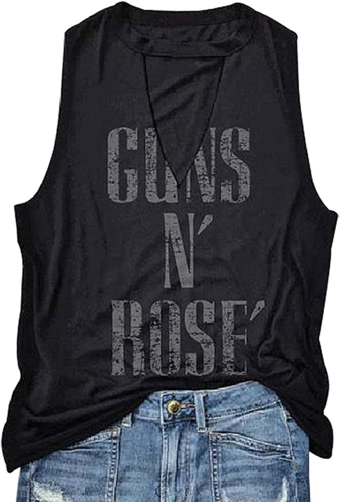 Amazing speed Women Hollow Out Guns N' Rose V-Neck Tank Top Sleeveless T-Shirt | Amazon (US)