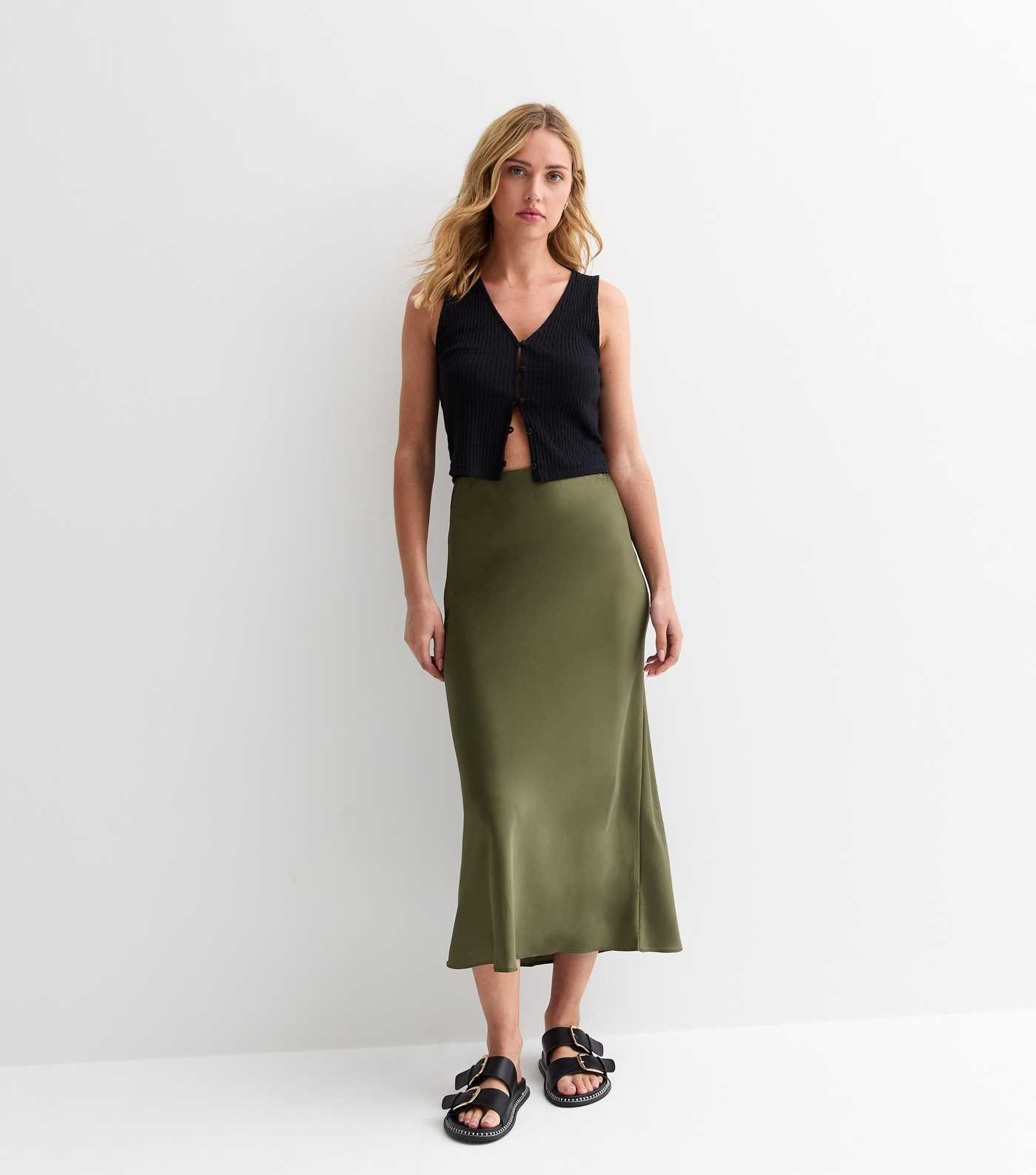 Olive Satin Midi Skirt
						
						Add to Saved Items
						Remove from Saved Items | New Look (UK)