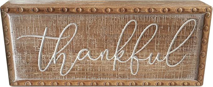 PrideCreation Wood Thankful Box Sign, 12x5 inch Double Sided Rustic Farmhouse Vintage Desk Signs,... | Amazon (US)