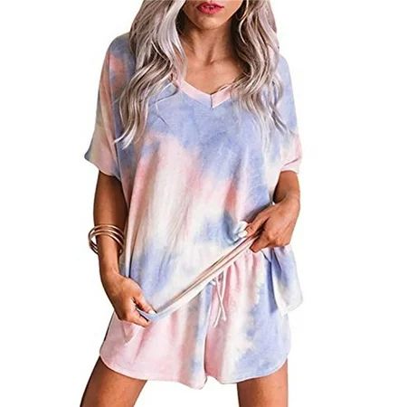 Casual Short Pajamas Set for Womens Tie Dye Printed Short Sleeve Tops and Shorts Short Pajamas Set J | Walmart (US)