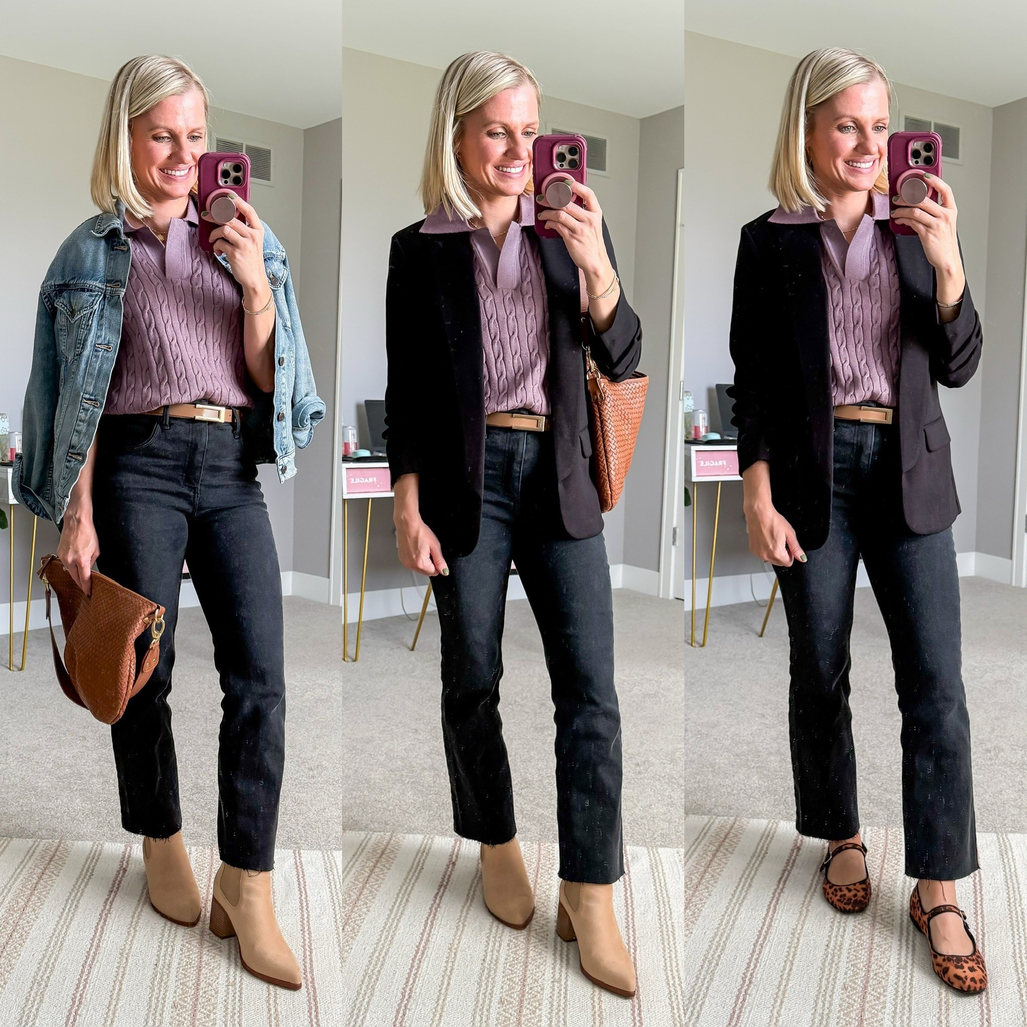 Three fall outfits wearing a short sleeved sweater. 

#LTKPetite #LTKSeasonal #LTKOver40