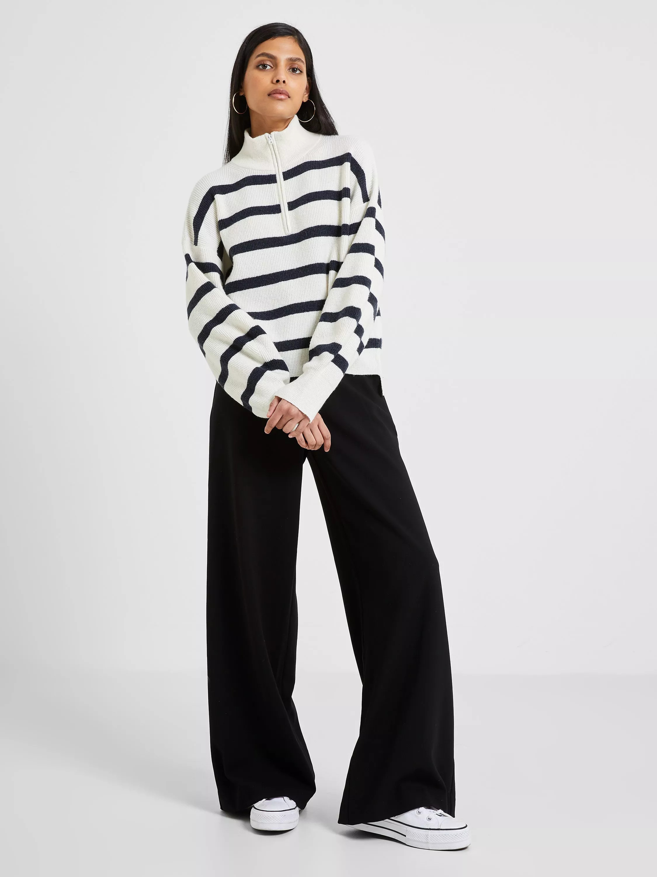 French ConnectionVhari Half Zip Striped Jumper, White/Marine | John Lewis (UK)