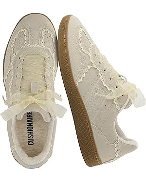 CUSHIONAIRE Belinda Women’s Lace Detail Casual Sneakers – Elegant Ribbon Lace-Up Shoes with M... | Amazon (US)