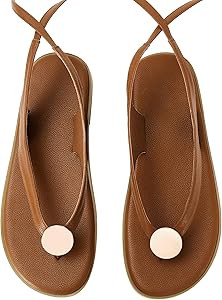 Flat Sandals for Women Strappy Sandals Comfortable Dressy Beach Flip Flop Slides Thong Sandals fo... | Amazon (US)