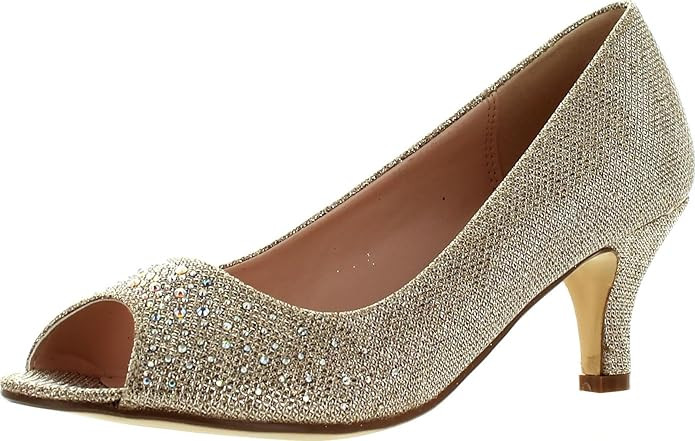Bonnibel Wonda-2 Womens Peep Toe Low Heel Glitter Slip On Dress Pumps,Champagne,8 | Amazon (US)