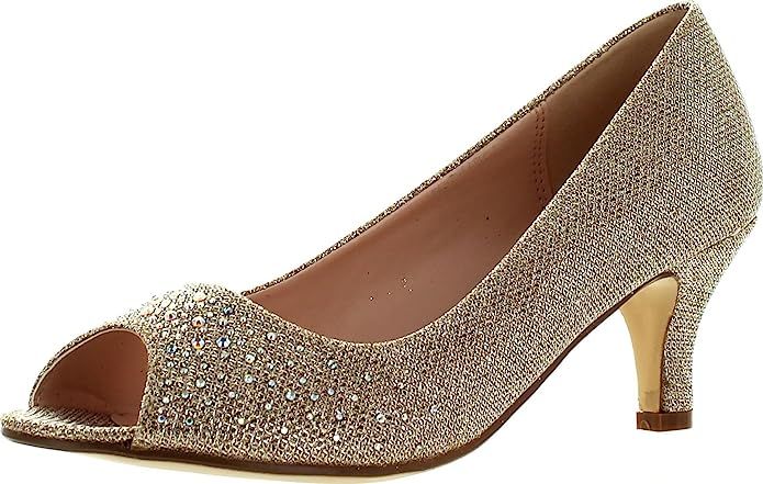 Bonnibel Wonda-2 Womens Peep Toe Low Heel Glitter Slip On Dress Pumps,Champagne,8 | Amazon (US)