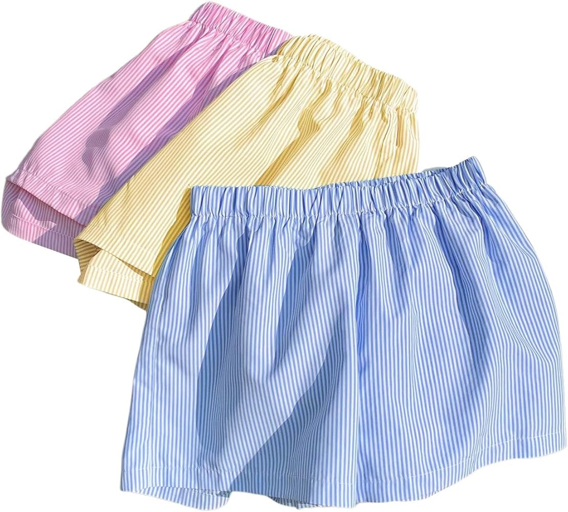 Milumia Girl's Bottoms 3 Pack Striped Elastic Waist Straight Leg Going Out Vacation Shorts | Amazon (US)