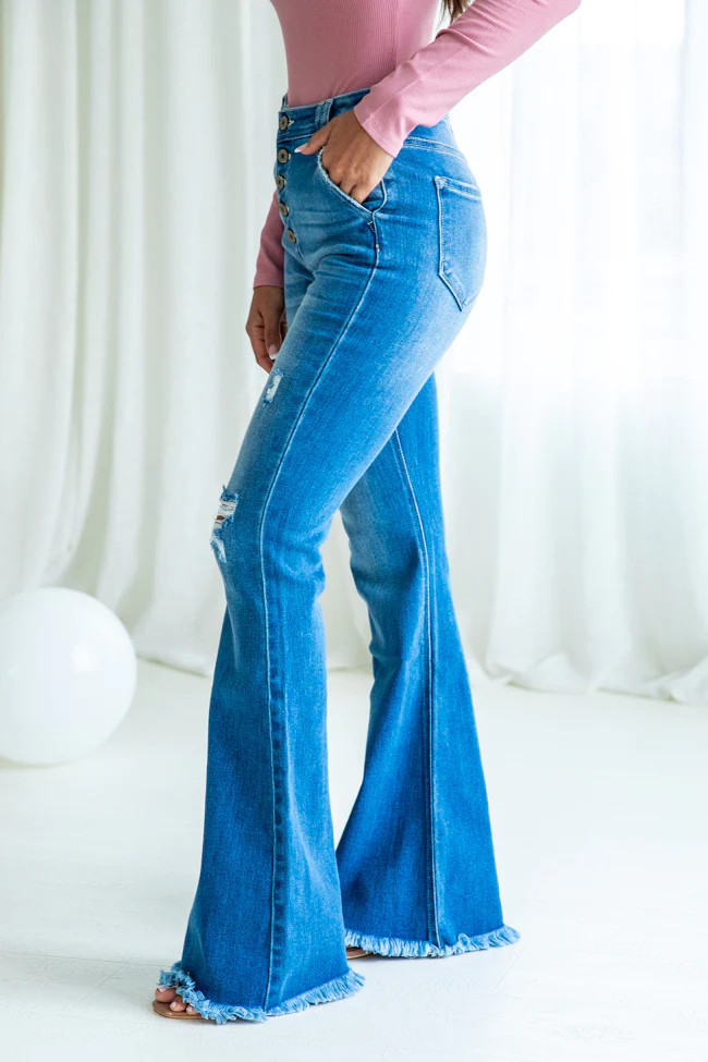 Kelly Distressed Flare Medium Wash Jeans | Pink Lily