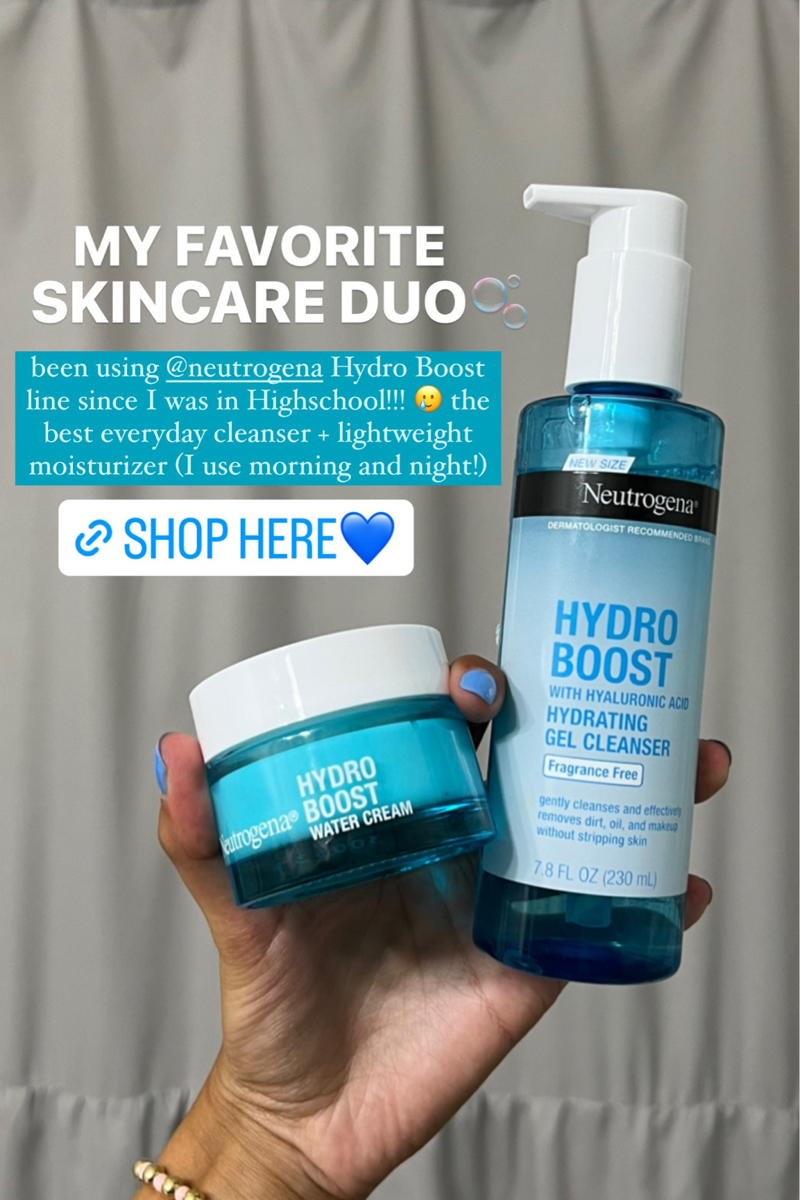 Always getting questions about my favorite skincare and the answer has *always* been @neutrogena 💙 I’ve been using their Hydro Boost line since I was in highschool — join the Great Face Race and try out #TeamHydrate (Hydro Boost Hydrating Gel Cleanser + Hydro Boost Water Cream) 🫧 Shop my favorites at @ultabeauty #neutrogenapartner 
