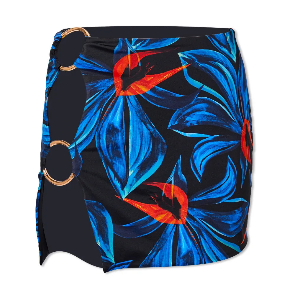 Louisa Ballou Women's Double Ring Mini Skirt in Night Blooming Flower, Size X-Small | END. Clothing