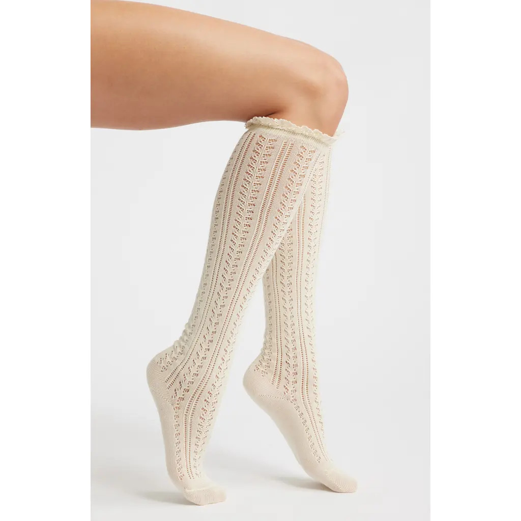 Free People Misty Pointelle Tall Socks in Cream at Nordstrom | Nordstrom
