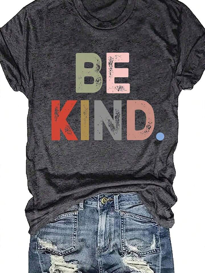 SHEIN LUNE Slogan Print Round Neck T-Shirt | SHEIN USA | SHEIN