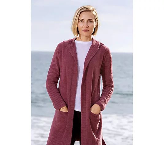 Barefoot Dreams CozyChic Lite Relaxed Hooded Cardi with Pockets | QVC