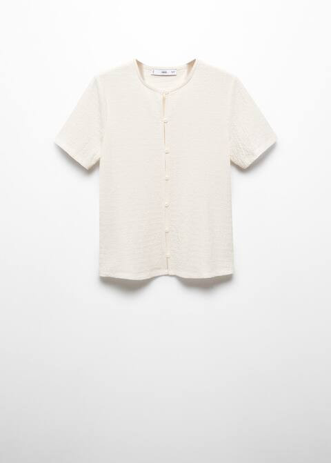 Textured t-shirt with buttons -  Women | Mango USA | MANGO (US)