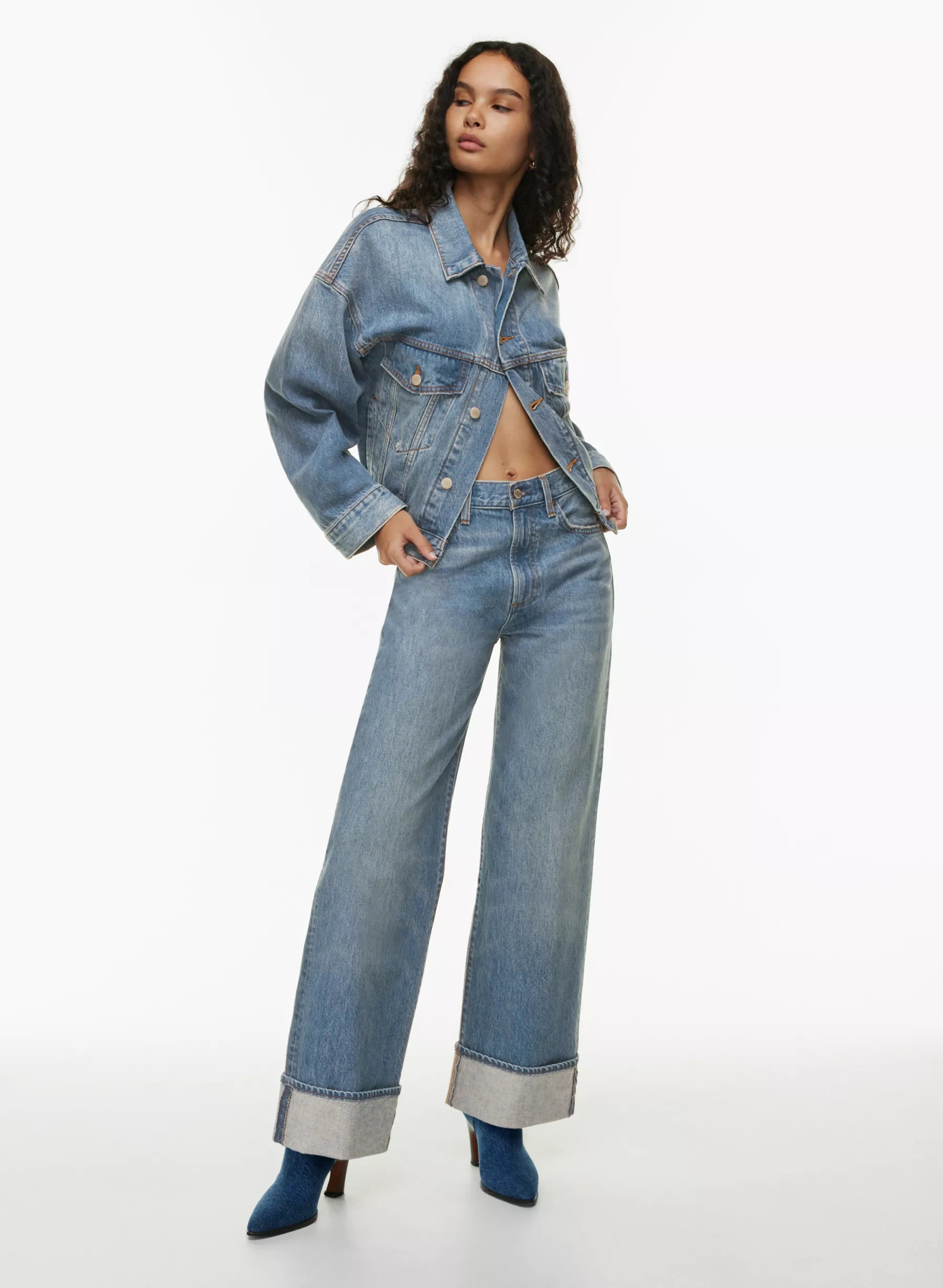 Baggy wide-leg cuffed ankle jeans | Aritzia