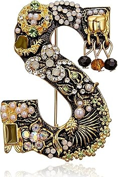 Pearl Initial Letter Brooch Pin, Crystal Rhinestone Enamel Colorful Alphabet Breastpin for Women ... | Amazon (US)
