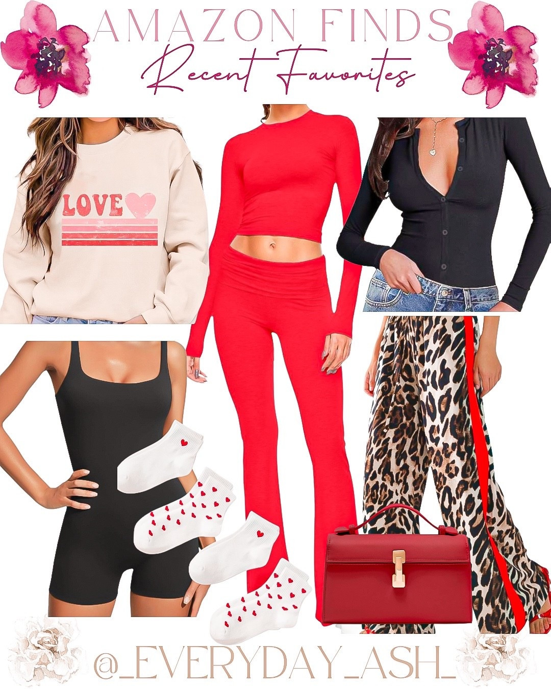 Amazon // recent favorites 💕

Valentine’s Day fashion, sweatshirt, Amazon fashion, red two piece lounge set, black bodysuit, Valentine’s Day socks, leopard pants, red purse, black romper 

#LTKootd #LTKfitnessgoals #LTKFindsUnder50