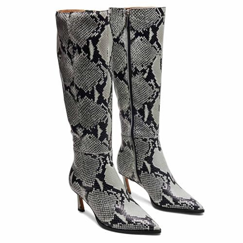 RJYLP Kitten Heel Knee High Boots for Women with Side Zipper Stiletto Pointed Toe Heeled Booties Gogo Tall Boots Snake Skin | Amazon (US)