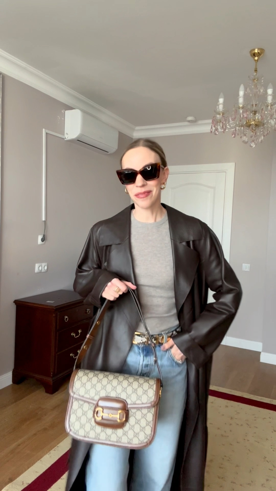 Espresso brown leather trench coat, dark brown leather trench, Levi’s 90’s jeans, Zara suede boots, Gucci horsebit bag 

#LTKOver40 #LTKShoeCrush #LTKSeasonal