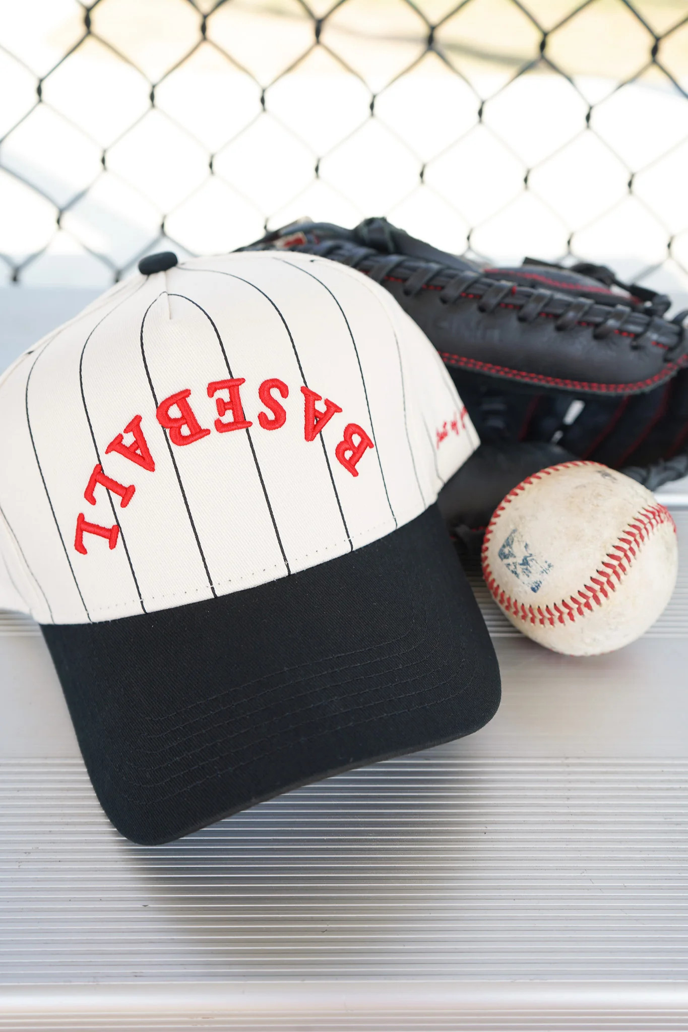 BASEBALL - Red on Black Stripe Vintage Hat | KenzKustomz