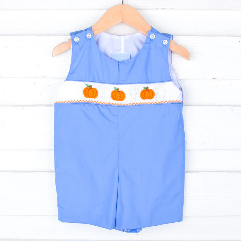 Little Pumpkin Blue Smocked Jon Jon | Classic Whimsy