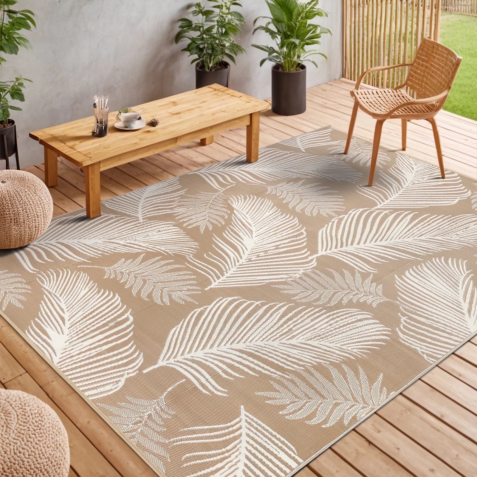 LOKHOM 9'x12' Beige Outdoor Rug Waterproof Reversible Plastic Straw Rug for Patios,Porch,RV,Beach - Walmart.com | Walmart (US)