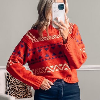 Women's Mock Turtleneck Pullover Sweater - Universal Thread™ Red Fair Isle S | Target