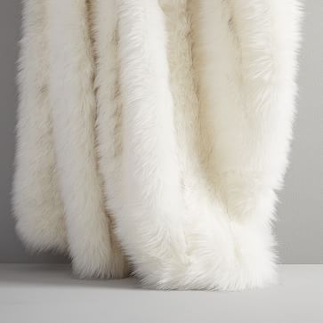 Faux Fur Brushed Tips Throw, 47"x60", Stone White | West Elm (US)