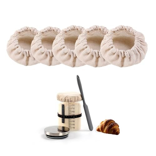 JUNNUK 5- Pack Sourdough Starter Jar Covers Unbleached Reusable 100% Cotton Stretchy Cloth Bowl Jar Lids(Fits Jar mouth ranging 3"- 4" inches) | Amazon (US)