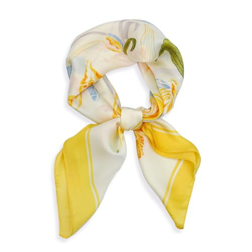 vimate Yellow Satin Scarf - 27×27'' Square Satin Head Scarf Silk Feeling Neck Scarf Floral Bandana for Women (Style 36) | Amazon (US)