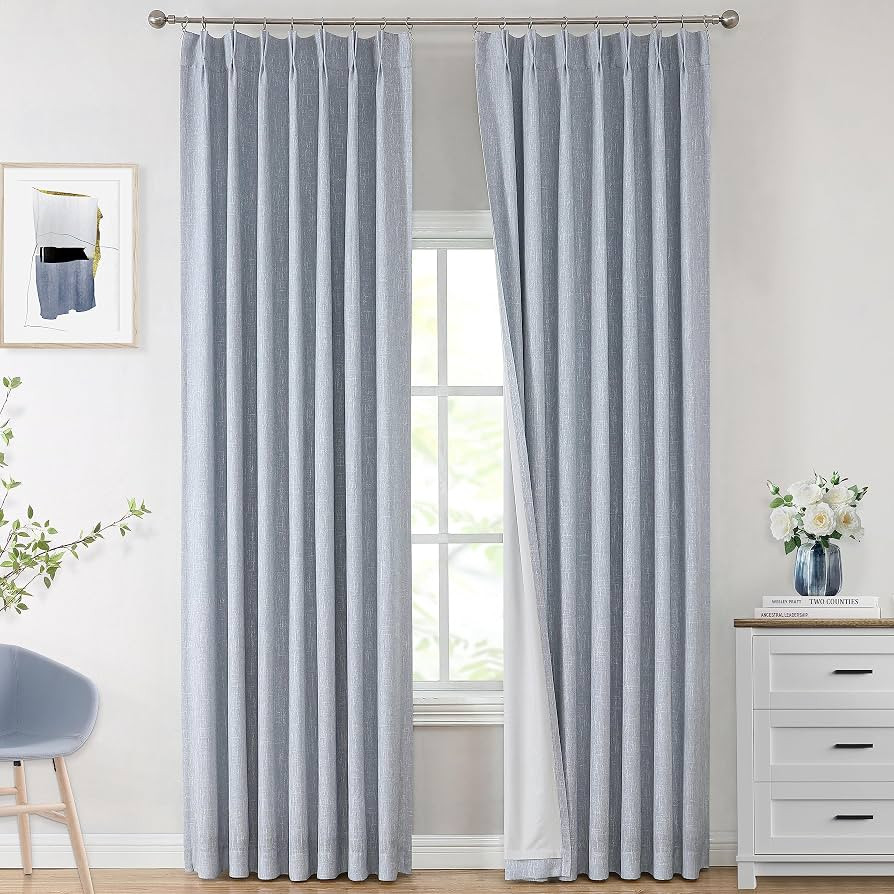 Vision Home Chambray Blue Pinch Pleated Full Blackout Curtains Room Darkening Window Curtains 95 ... | Amazon (US)