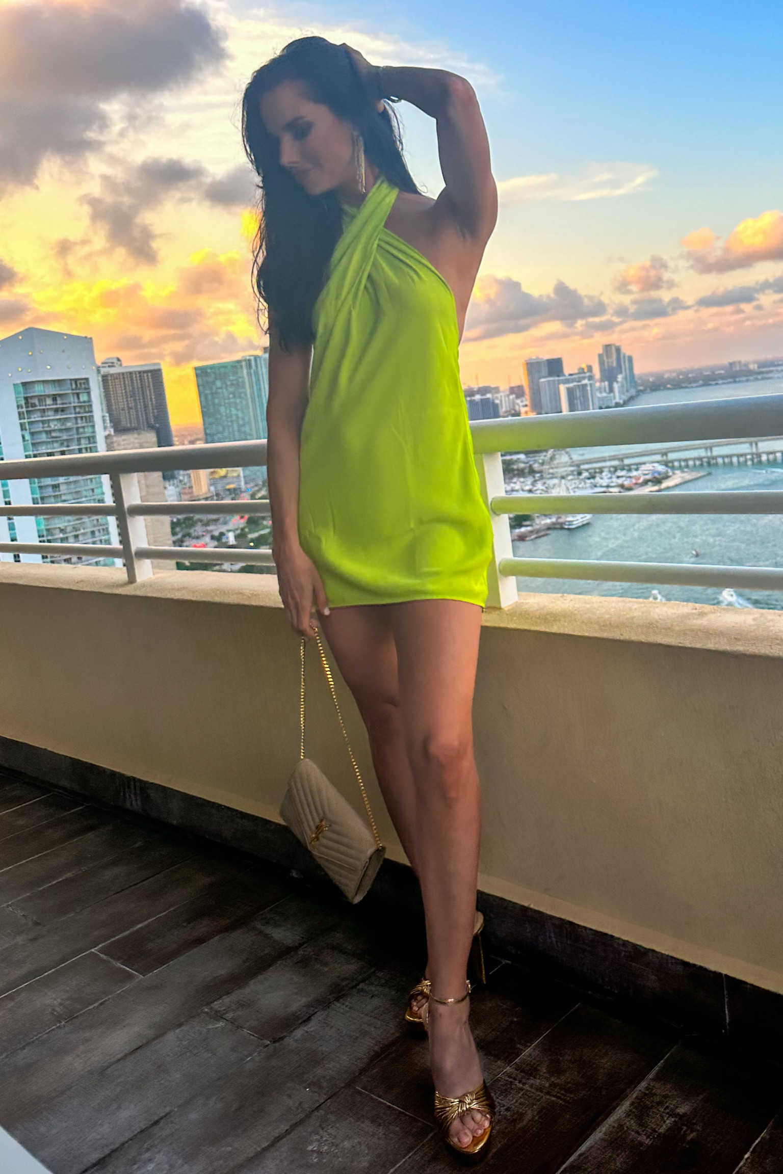 Vacation outfit, mini dress, halter dress, neon, gold heels, gold sandals 

#LTKstyletip #LTKFind #LTKtravel