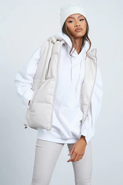 Beige Pu Hooded Cord Detail Gilet | ISAWITFIRST UK