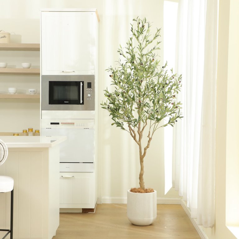 Nafresh 7FT Tall and Fuller Style Artificial Olive Tree with Pot - Realistic Faux Olive Plant for... | Walmart (US)