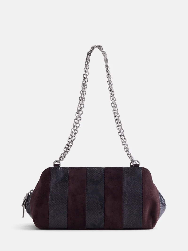 Scoop Women's Faux Snakeskin Chain Shoulder Bag, Dark Brown | Walmart (US)