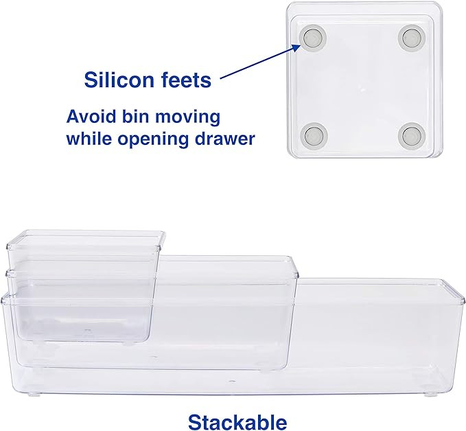 6 Pack - Simple Houseware Clear Plastic Desk Drawer Organizers | Amazon (US)