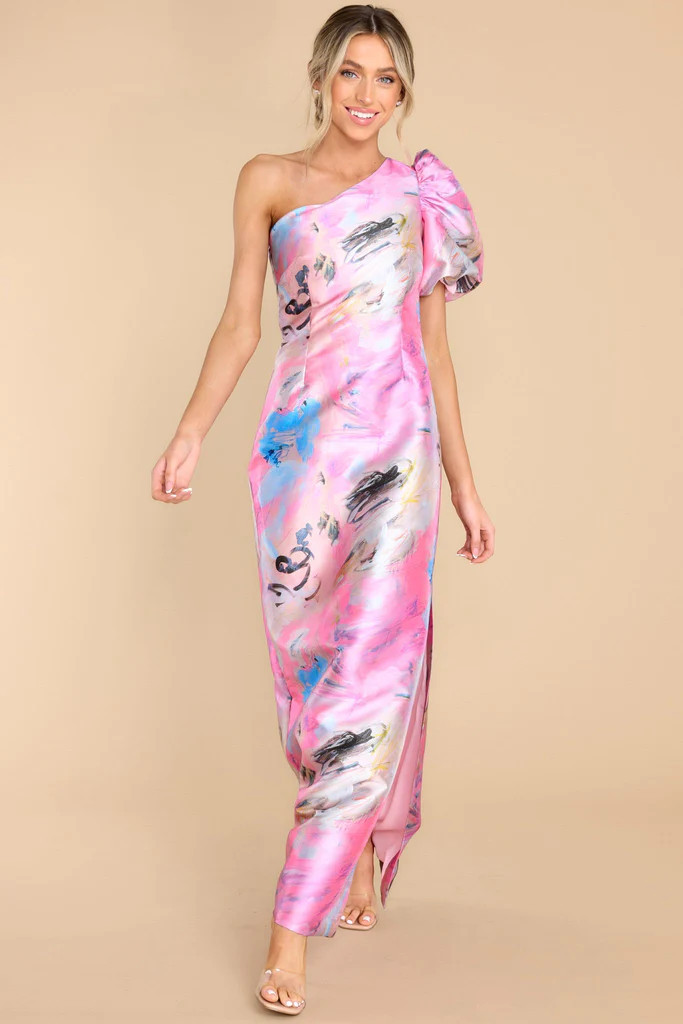 Gemma Painterly Print One Shoulder Gown | Red Dress 