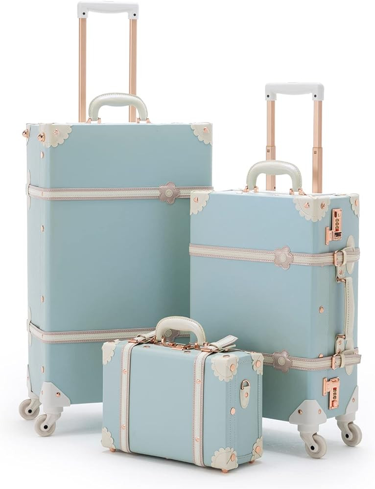 COTRUNKAGE Vintage Suitcase Women Travel 3 Piece Carry On Luggage Set with Spinner Wheels, Sky Bl... | Amazon (US)