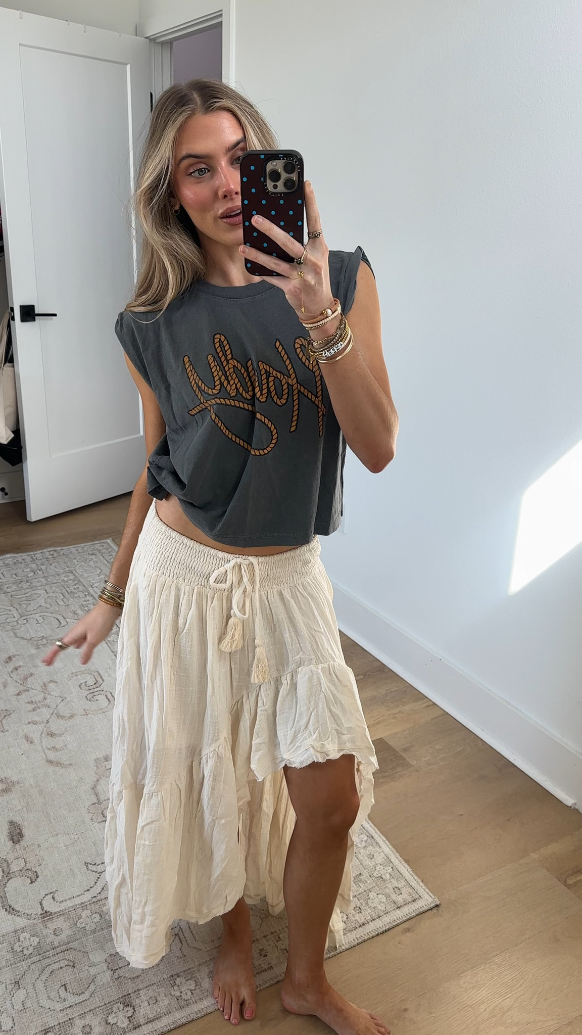 @VICI size XS graphic tee and my code is SLOANE35! Let the good times roll with the Howdy Graphic Muscle Tee. Made from buttery-soft jersey fabric, this tee effortlessly elevates your festival look while keeping you comfortable. The playful front "Howdy" script adds a dash of fun, making it perfect for those spontaneous adventures. Dress it up with high-waisted shorts and statement accessories or keep it casual with your favorite denim.

#LTKootd #LTKSaleAlert #LTKFestival