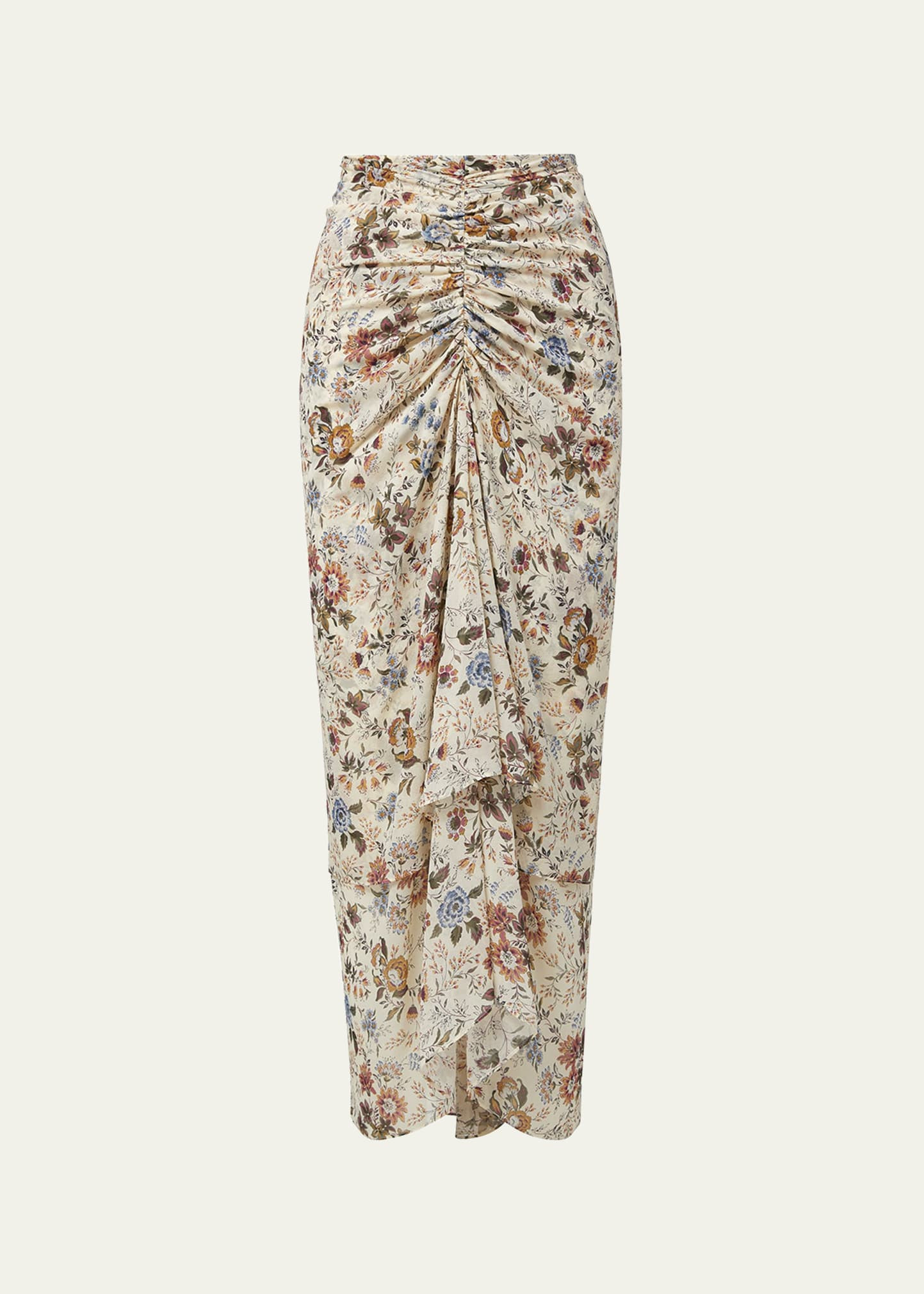 Veronica Beard Sira Ruched Floral Silk Midi Skirt | Bergdorf Goodman