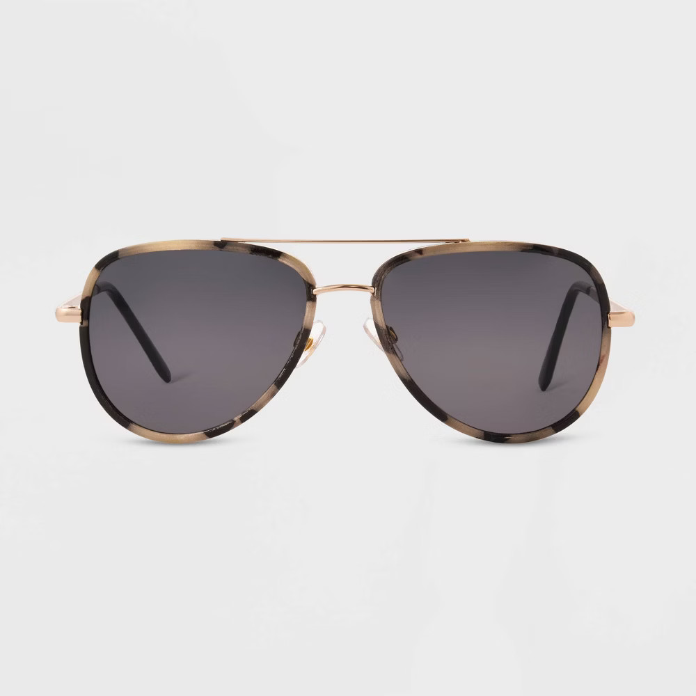 Women's Tortoise Print Shiny Plastic Aviator Sunglasses - Universal Thread Olive Green | Target